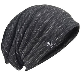 JESSE Â· RENA Men's Chic Striped Thin Baggy Slouch Summer Beanie Skull Cap Hat (Black)