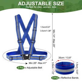 PATIKIL High Visibility Reflective Bands for Wrist Arm Ankle Leg, 2 Pcs Adjustable Reflective PT Vest with 4Pcs Armbands for Women Men Night Running Walking Cycling, Blue