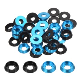 MECCANIXITY M3 Cone Cup Countersunk Washers,Hole Dia 3mm/0.12" Aluminum Gaskets Cup Head Washer Gasket for Screw RC/FPV/PC/Drone/Mechanical Accessories Model Parts,Pack of 40(Black/Sky Blue)