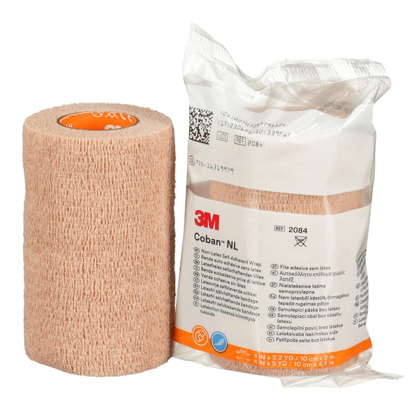 3M™ Coban™ NL Non-Latex Self-Adherent Wrap with Hand Tear, non-sterile, tan, 4 in x 5 yd, 18 rolls/case