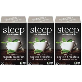 steep Organic English Breakfast Fair Trade 20 Count Box (Pack of 3), Certified Organic, Gluten-Free, Kosher Tea in Foil-Wrapped Bags