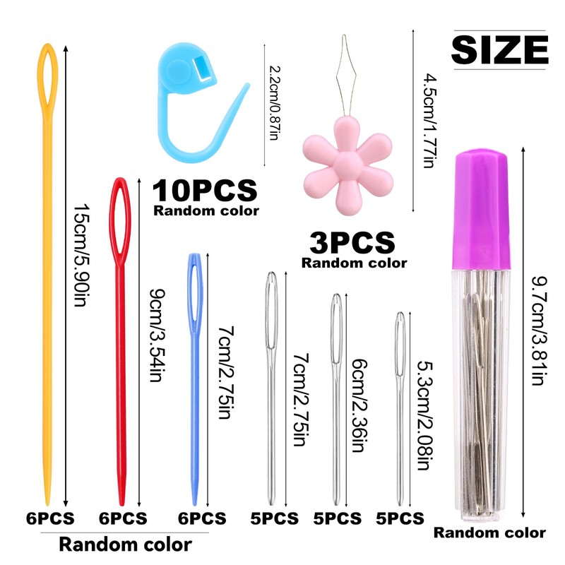 48Pcs Plastic Large Eye Sewing Needles Set,15PCS Large-Eye Blunt Needles,Yarn
