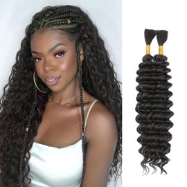 Human Braiding Hair Mix Synthetic Boho Hair for Braiding, 16 Inch Deep Wave Bulk for Boho Braids 2 Pcs Curly Bohemian Wet and Wavy Braiding Hair (4#, 16 Inch)