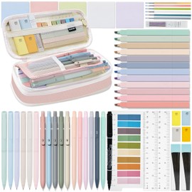 HRFGWDD 52 PCS Aesthetic School Supplies with Highlighters, Mechanical Pencils, Color Ink Gel pens, Pencil Case, Bible Study Supplies, Pens Pencils and Highlighters Set, Stationary Set for Student