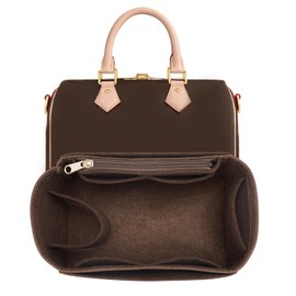 LOUKAYCCI Purse Inserts for Speedy 20 Organizer,Felt Purse Bag Organizer Insert with Zipper Bag Tote Shaper (Brown, Small)