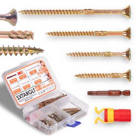 SXTARGLT #10 Wood Screws Assortment Kit, 60PCS Wood and Wall Screws with T25 Star Bit, Screw Holder, Self-Tapping, Anti-Cracking Mounting Screws for Furniture and DIY (3", 2-1/2", 1-3/4", 1-1/2")