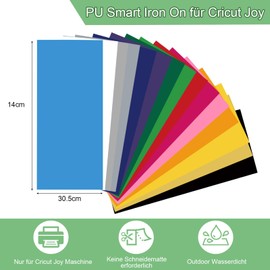 Smart Iron On for Cricut Joy, Pack of 15 Plotter Film Textile 14 cm x 30.5 cm, Heat Transfer Vinyl, Plotter Film Textile Flex Film for DIY T-Shirt Fabrics Clothing Ironing Film