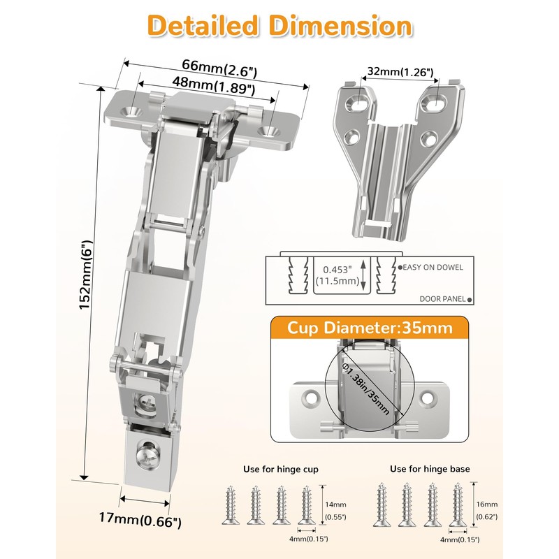 Chibery 2 Pack 180 Degree Soft Close Cabinet Hinges, Lazy