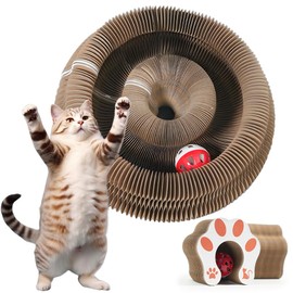 Foldable Cat Scratcher Board with Built-in Ball, Wear-Resistant Recyclable Cardboard Cat Toy, Protect Furniture & Relieve Anxiety