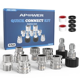 APOWER Pressure Washer Quick Connect Kit, M22-14mm to 3/8" Male Female Quick Disconnect Kit for Power Washer, 3/4 Inch Hose Fittings Adapter Set, Stainless Steel, 9 Set