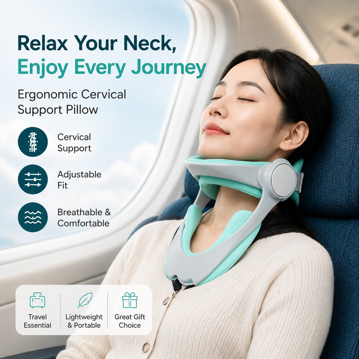 Cervical Neck Support Pillow for Travel and Rest – Breathable Adjustable Strap Cushion for Home, Office and Trips