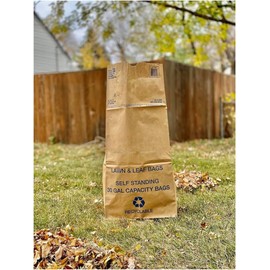 30 Gallon Lawn & Leaf 2-Ply Heavy-Duty Yard Waste Compost Refuse Paper Bags with Necessia Garden Gloves, Eco-Friendly, Tear Resistant, Self Standing, Biodegredable, Made in USA, 10 Count