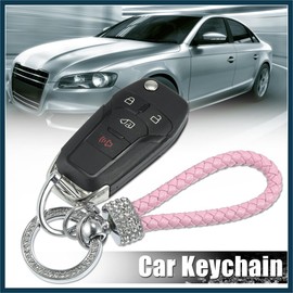 TUCKBOLD Car Fob Key Chain Keychains Holder Set for Men Women PU Leather Pink Automotive Parts