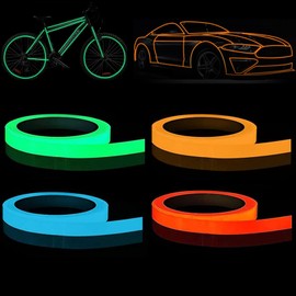 4 Pieces Luminous Tape, Glow in the Dark Tape, Glow Tape, High Brightness, Fluorescent Tape, Luminous Tape, Fluorescent Green, Blue, Orange, Red, Long Luminous, Safe, High Performance, Power Outages
