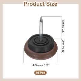 sourcing map 40 Pcs Nail-on Furniture Pads, 7/8"(22mm) Plastic Round Anti-slip Pads Hardwood Floor Protectors for Chair, Table, Desk, Cabinet Leg Feet Non Slip Glides, Brown