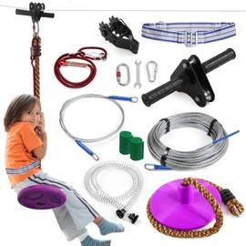 Zip line Kit 160ft for Kid and Adults up to 400lb-Special Retractors and Thickened Disc Seats,Zipline Kit for Backyard