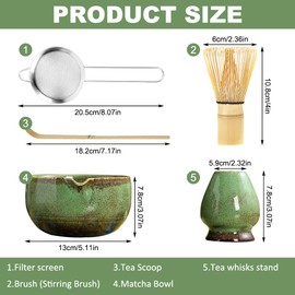 XPJBKC Matcha Whisk Set, 5 PCS Matcha Tea Kit, Reusable Matcha Whisk and Bowl, Matcha Whisk Holder, Matcha Powder Strainer, Matcha Tea Set Gift for Beginners and Enthusiasts (Brownish Green)