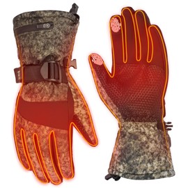 KEMIMOTO Heated Camo Hunting Gloves for Men, Winter Thermal Electric Gloves with 2 Rechargeable Battery Packs, Touchscreen Camouflage Gloves for Hiking, Skiing, Shoveling Snow (S)