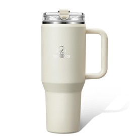 Gpeng 40 oz Tumbler with Handle, Water Bottles with Straw Lid, Insulated Stainless Steel Travel Mug Cup Holder Friendly, Keep Drinks Cold or Hot for Hours (CreamWhite, 40 oz)