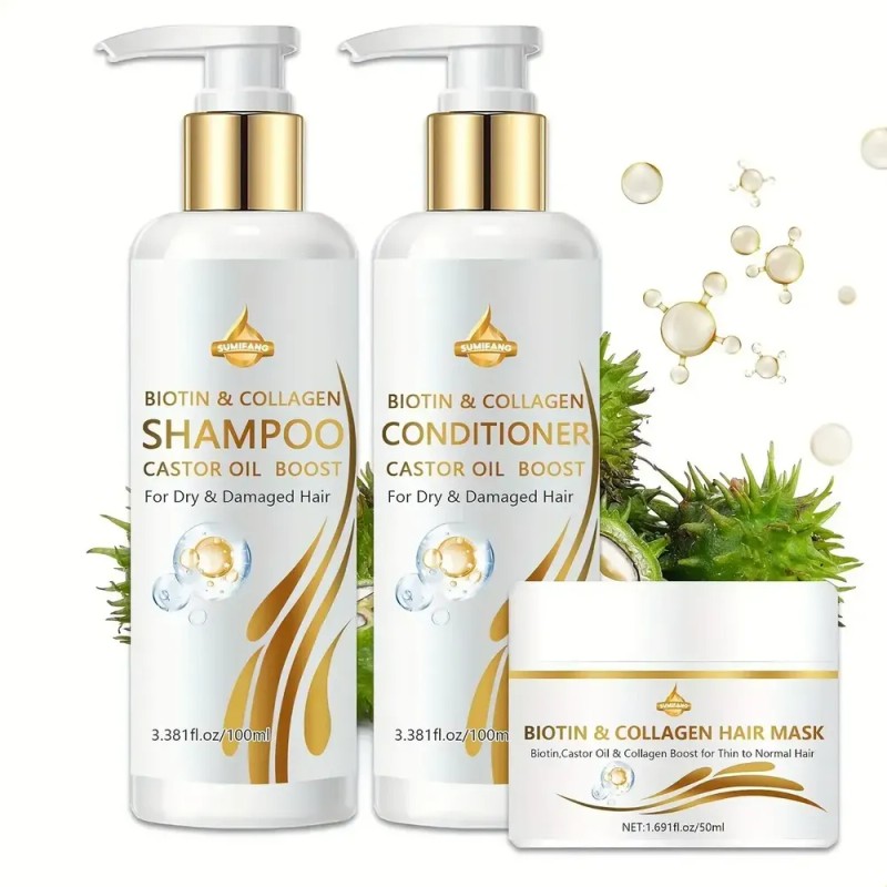 Kit Shampoo Acondicionador Y Mascarilla Biotina Colágeno