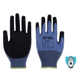 NITREX Unigloves 242D Reusable Gloves with PU Nitrile Palm Coating, NitreGuard Technology and Cut Resistant Lining, Blue/Black