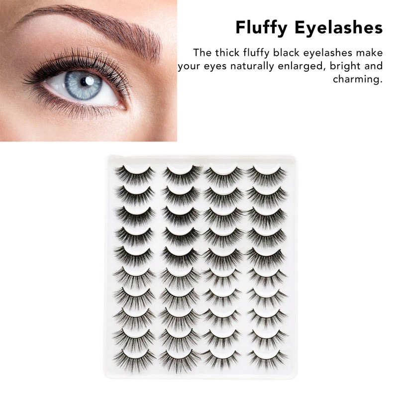 20 Pair Natural Eyelashes Fluffy Cross Fibre 3D False Eyelashes