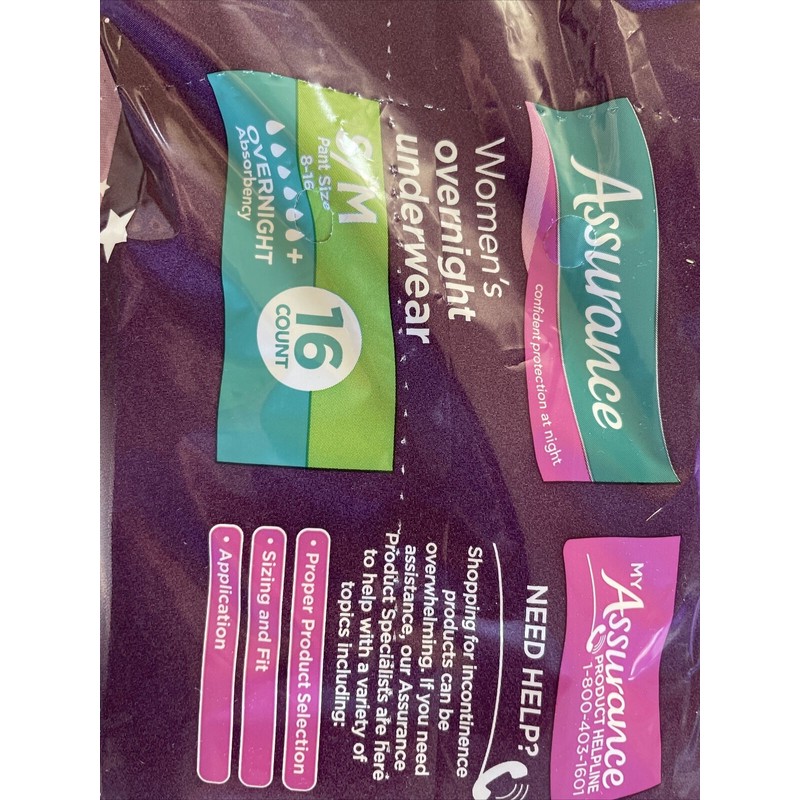 Assurance Women's Incontinence & Postpartum Underwear, S/M, Overnight 16 Count