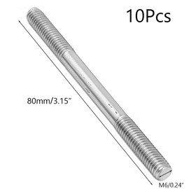 TOP-VIGOR 10Pcs Double End Threaded Stud Screw Bolt, M6x80mm 304 Stainless Steel Rod Bolts Thread Reducer Adapter, Adjustable Push Rod Stud for Furniture Hardware Machinery Maintenance and Fixes