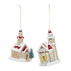 Melrose Set of 6 Glittered Glass Church Christmas Ornaments 6.25"