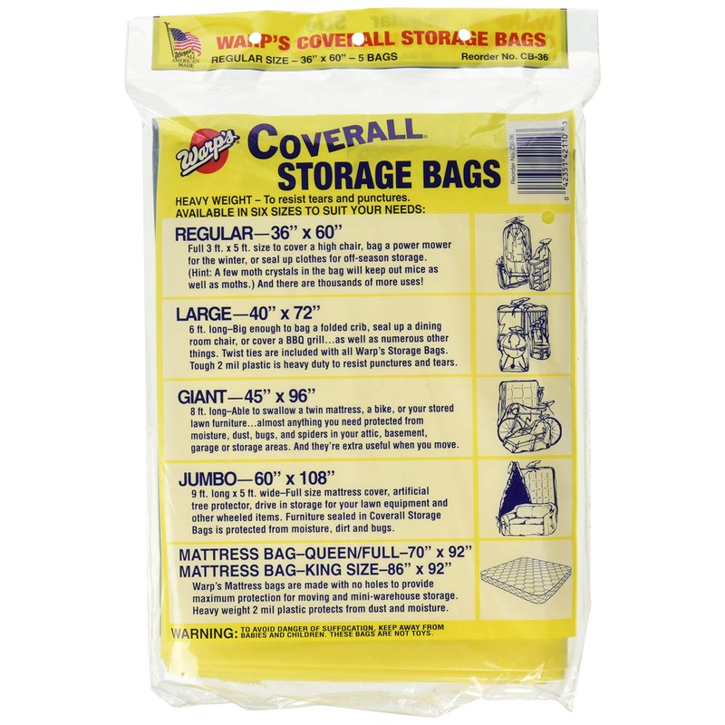 Warp Brothers CB-36 Banana, 5-36"x60" Regular Storage Bags, Multicolor, 5