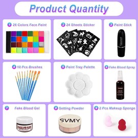Pintura Facial y Pintura Corporal - Juego Profesional de Kit de 26 Colores de Pintura Facial y Corporal a Base de Aceite,con 10 Pinceles de Diferentes Tamaños,1 Paleta de Pinturas (26set2)