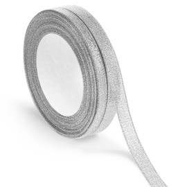 3/8 Inch Silver Glitter Ribbon 50yard (2rolls) Sparkly Metallic Fabric Ribbons Silver Organza Shimmer Sheer Ribbon for Gifts DIY Party Wrapping Wedding Decoration and Crafts