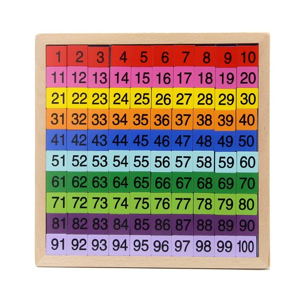 MerryHeart Wooden Math Learning Board Toy, Montessori 1-100 Consecutive Numbers Wooden Hundred Digital Board, Educational Game for Kids with Storage Bag