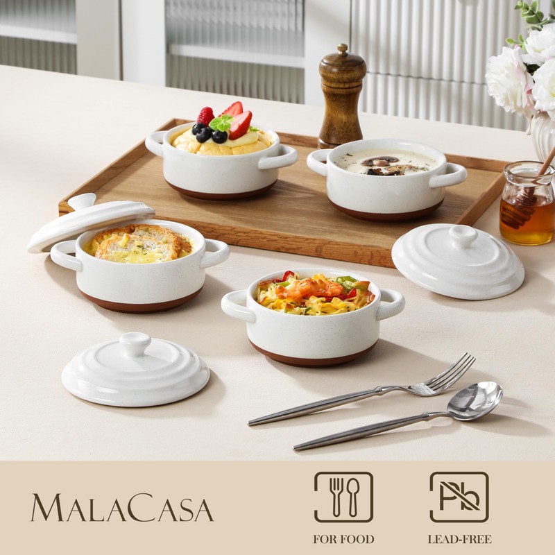 MALACASA Mini Cocotte Set - 12 OZ Small Casserole Dishes