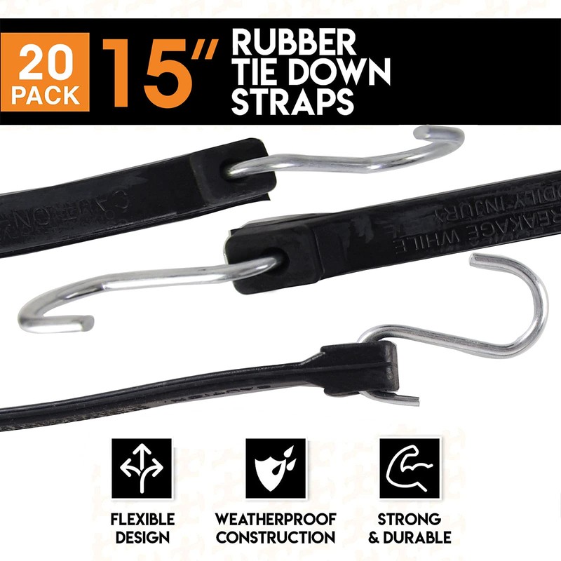 XSTRAP STANDARD 20 Pack 15'' Adjustable Rubber Tarp Straps, EPDM