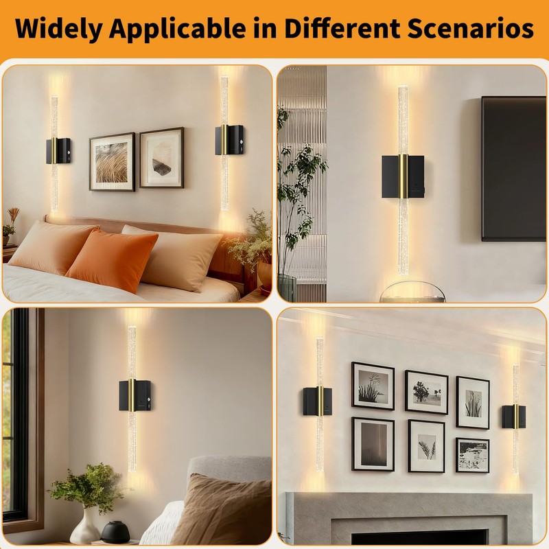 Battery Operated Wall Sconces Set of 2, 28in Rechargeable Wireless