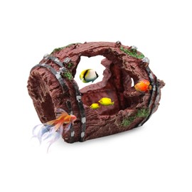 WishLotus Fish Tank Cave Decor, Resin Aquarium Broken Barrel Decorations with Multiple Hiding Caves Realistic Barrel Aquarium Cave Ornament for Betta Fish Playing Resting Shelter (Red)