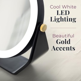 Zadro 8-inch Dia. Lighted Makeup Mirror with 5X/1X Magnification, 5.75-inch Dia. Swiveling Mirror Surface, AAA Batteries Operated