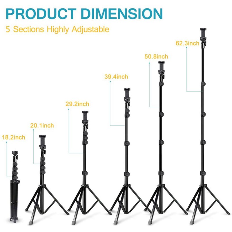 62 Inch Selfie Stick Tripod Extendable Cell Phone Tripod Stand