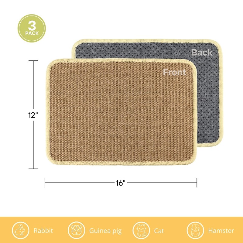 3 Pack Rabbit Scratching Pads - Soft Jute Chew Mats