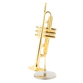 Trumpet Miniature Trumpet Player, 14 x 6 x 5 Miniature Trumpet Replica with Stand and Case, Plated Instrument Model, Music Ornaments, Small Toy Trumpet Model