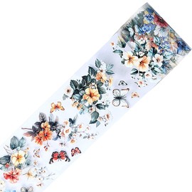 CRASPIRE Flower Stickers Tape Laser Floral Tapes 2m Long Butterfly Vintage Decorative Junk Journal Masking Clear PET Tape for Journaling Scrapbooking Planner Crafting Diaries Art Supplies Decoration