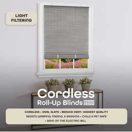 Cordless Veranda Vinyl Roll-Up Blind - 72 Inch Length, 72 Inch Width, Quarter Inch Vinyl Slats - Charcoal/Silver - Soft Light Filtering Horizontal Windows Blinds for Indoors by Achim Home Decor