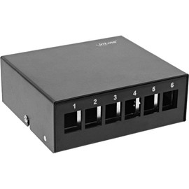 InLine® Patch Panel Box Surface-Mounted for 6X Keystone RJ45, Metal, Black RAL9005