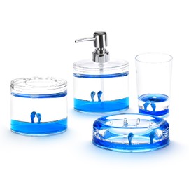 Locco Decor 4 Piece Acrylic Liquid 3D Floating Motion Bathroom Vanity Accessory Set Dolphin