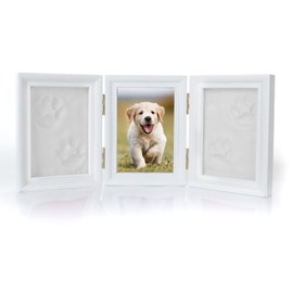 Pet Memorial Frames Cat or Dog Paw Print Keepsake Triple Folding Photo Frame with Clay Imprint Kit