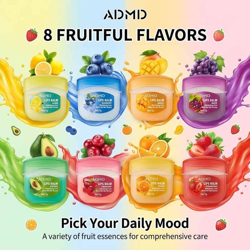 8 Packs Fruit Flavor Mini Lip Balm Set, 8 Pack