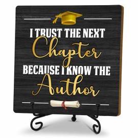 Graduation Decorations, Graduation Gifts for Her Him, Inspirational Quotes Wooden Sign with Iron Stand for Desk Table Shelf Decor 5 x 5 Inches - A14