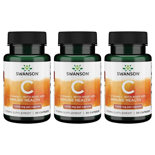 Swanson Vitamin C with Rose Hips 1000 Milligrams 30 Capsules (3 Pack)