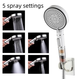 RV Shower Head with Hose, High Pressure 5 Setting Shower Head with Filter and On/Off, Water Saving Shower Head for RV/Camper, Travel Trailer, Motorhome,White，Save water (White)